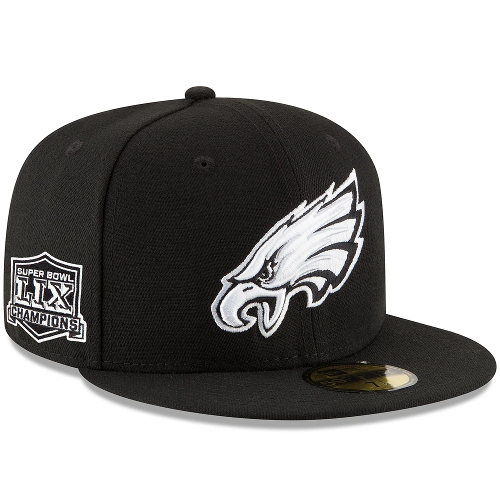 Men's New Era Black Philadelphia Eagles Super Bowl LIX Champions Side Patch 59FIFTY Fitted Hat