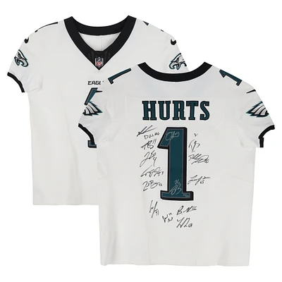 Philadelphia Eagles Super Bowl LIX Champions Autographed White Nike Jalen Hurts Vapor F.U.S.E. Elite Jersey with 15 Signatures - Limited Edition of 50