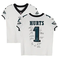 Philadelphia Eagles Super Bowl LIX Champions Autographed White Nike Jalen Hurts Vapor F.U.S.E. Elite Jersey with 15 Signatures - Limited Edition of 50