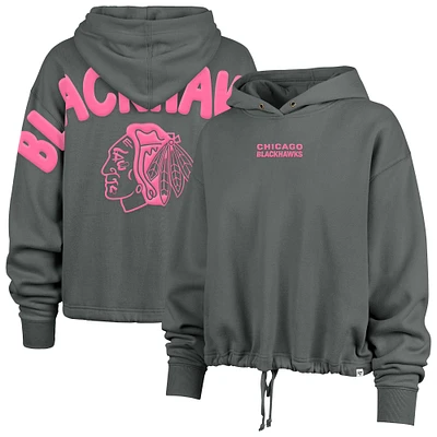 Women's '47 Gray Chicago Blackhawks Bright Side Venice Cropped Pullover Hoodie