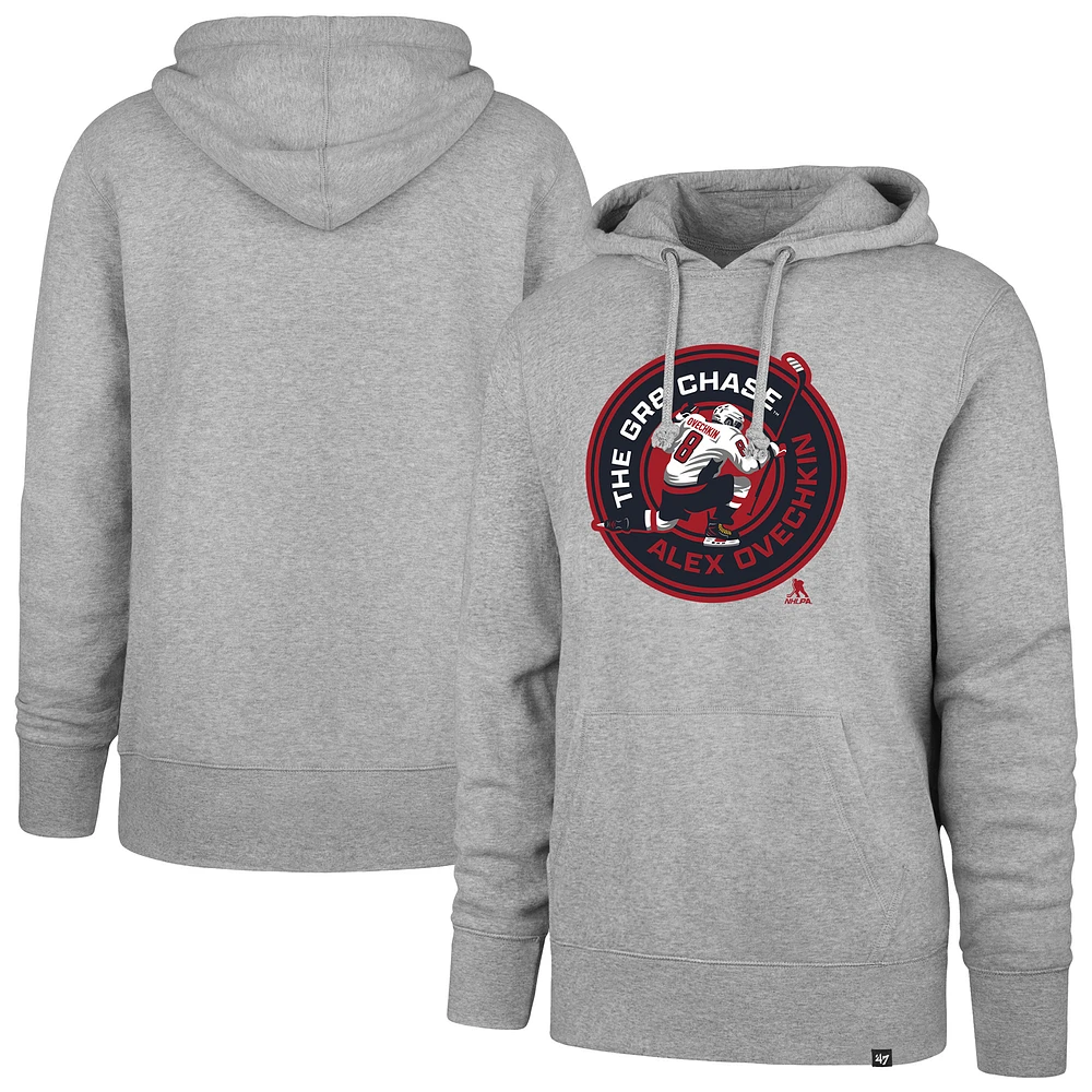 Men's '47 Alexander Ovechkin Gray Washington Capitals GR8 Chase Headline Pullover Hoodie