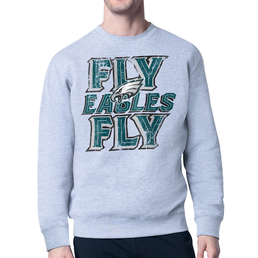 Men's Starter Philadelphia Eagles Distressed Team Phrase Fleece Pullover Sweatshirt