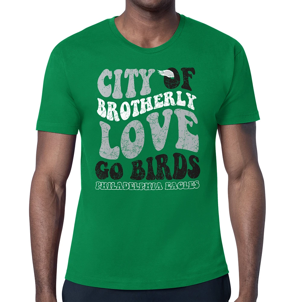 Men's Starter Kelly Green Philadelphia Eagles Distressed Retro City of Brotherly Love T-Shirt
