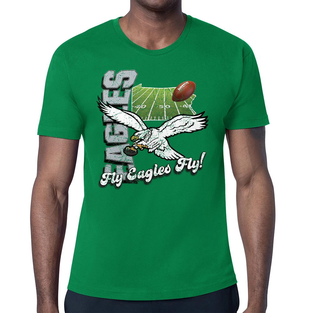 Men's Starter Kelly Green Philadelphia Eagles Distressed Retro State Field T-Shirt