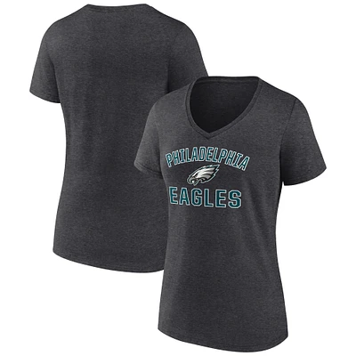 Women's Fanatics Heather Charcoal Philadelphia Eagles Victory Arch V-Neck T-Shirt