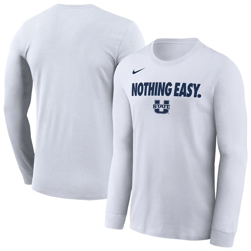 Men's Nike White Utah State Aggies 2025 On-Court Bench Long Sleeve T-Shirt