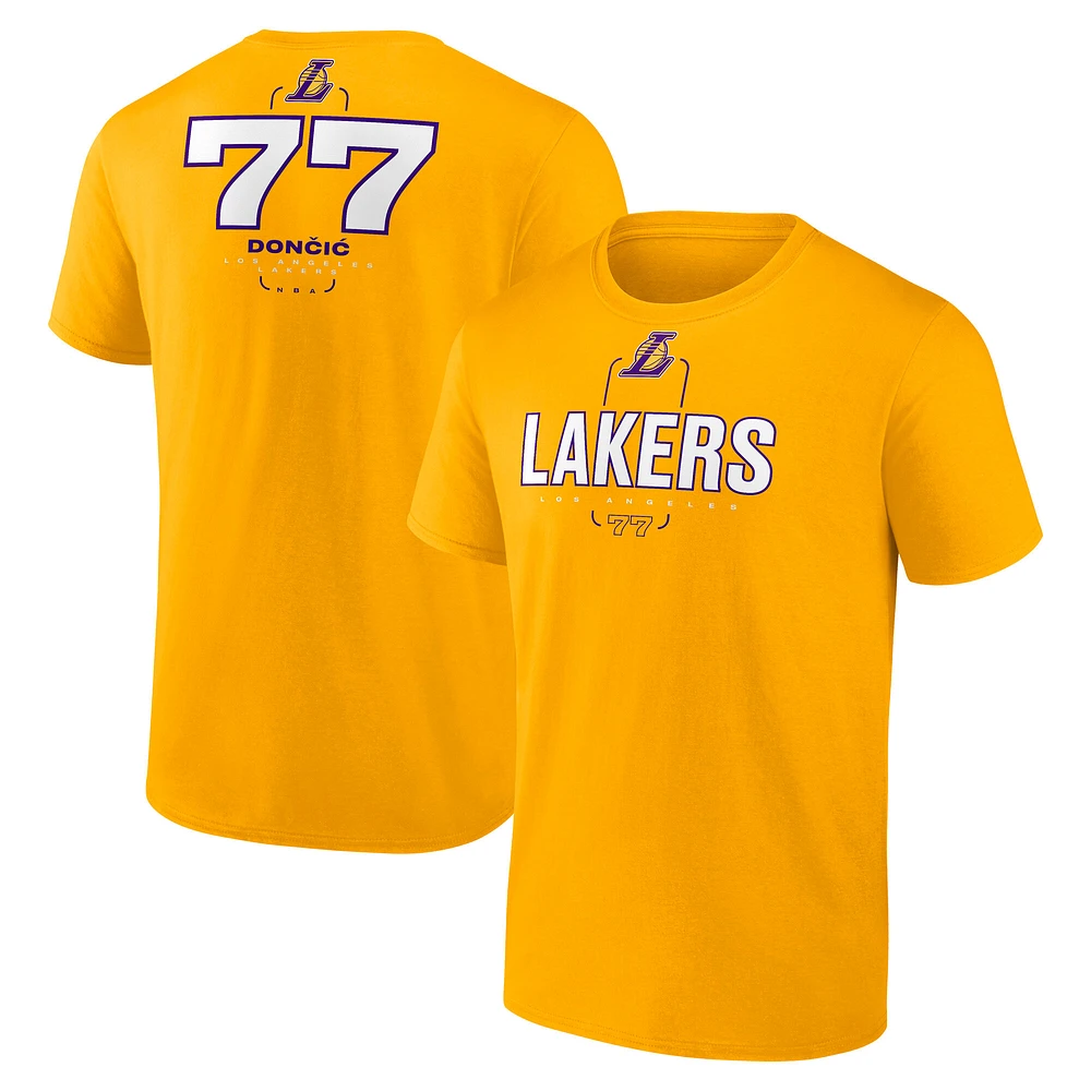 Men's Fanatics Luka Dončić Gold Los Angeles Lakers Behind The Back Name & Number T-Shirt