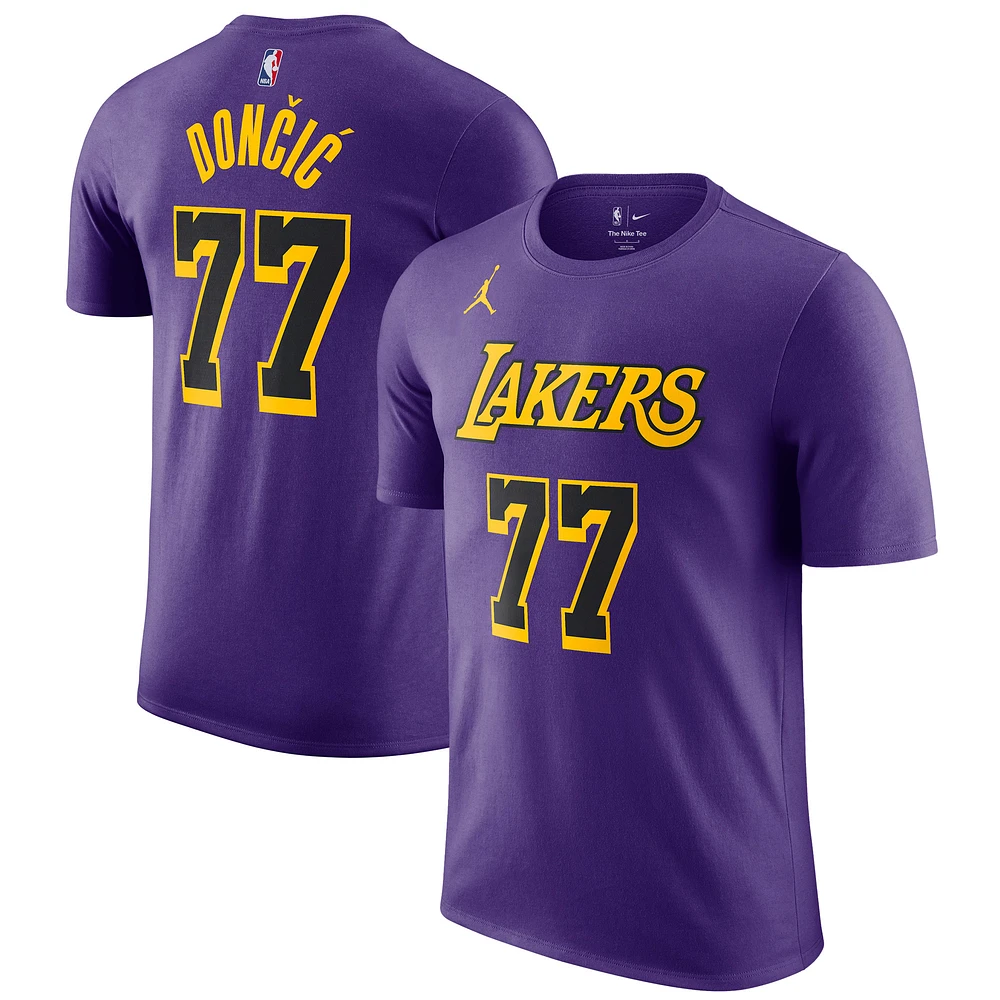 Men's Jordan Brand Luka Dončić Purple Los Angeles Lakers Statement Edition Name & Number T-Shirt