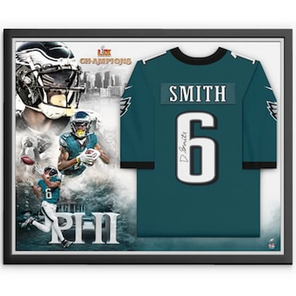 DeVonta Smith Philadelphia Eagles Autographed Super Bowl LIX Champions Framed Nike Midnight Green Game Jersey Collage