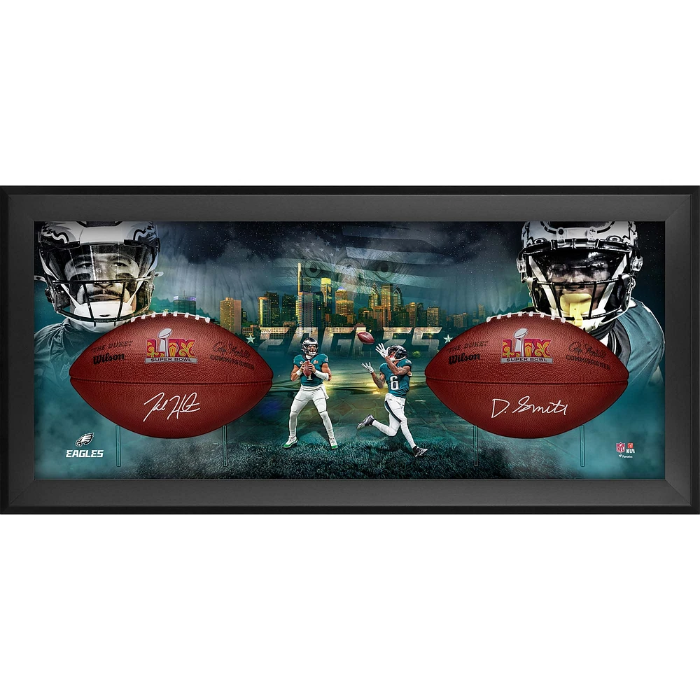 Jalen Hurts & DeVonta Smith Philadelphia Eagles Autographed Super Bowl LIX Duke Two Football Shadowbox