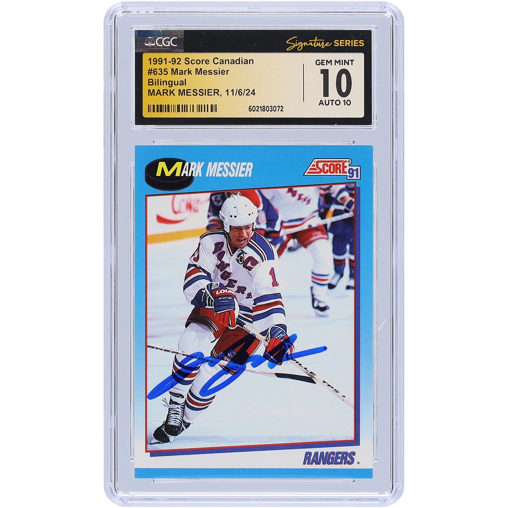 Mark Messier New York Rangers Autographed 1991-92 Score Canadian Bilingual #635 CGC Fanatics Witnessed Authenticated Card