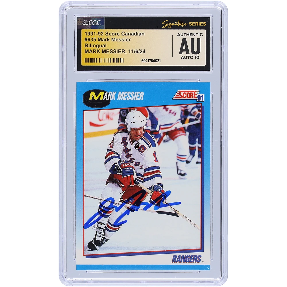 Mark Messier New York Rangers Autographed 1991-92 Score Canadian Bilingual #635 CGC Fanatics Witnessed Authenticated Auto 10 Card
