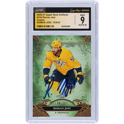 Roman Josi Nashville Predators Autographed 2020-21 Upper Deck Artifacts Copper #104 #/299 CGC Fanatics Witnessed Authenticated 9/10 Card