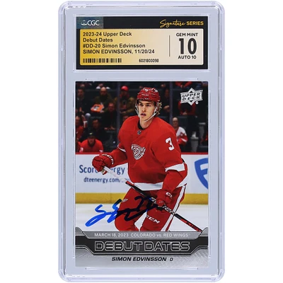 Simon Edvinsson Detroit Red Wings Autographed 2023-24 Upper Deck Series 1 Debut Dates #DD-20 CGC Fanatics Witnessed Authenticated 10/10 Rookie Card