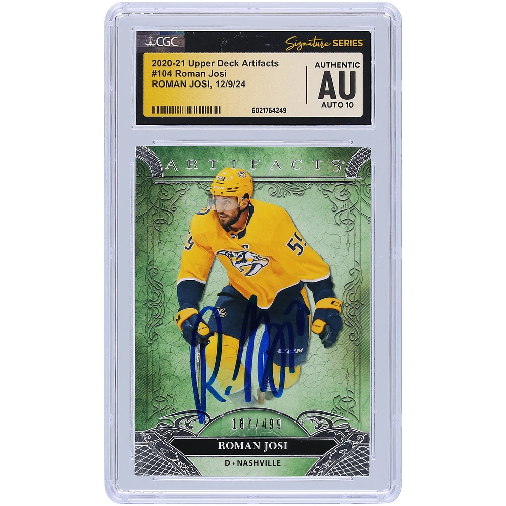Roman Josi Nashville Predators Autographed 2020-21 Upper Deck Artifacts #104 #/499 CGC Fanatics Witnessed Authenticated Auto 10 Card
