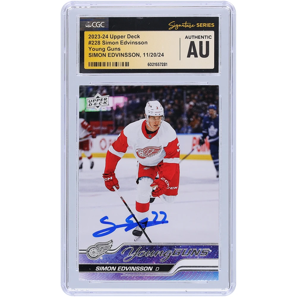 Simon Edvinsson Detroit Red Wings Autographed 2023-24 Upper Deck Series 1 Young Guns #228 CGC Fanatics Witnessed Authenticated Rookie Card