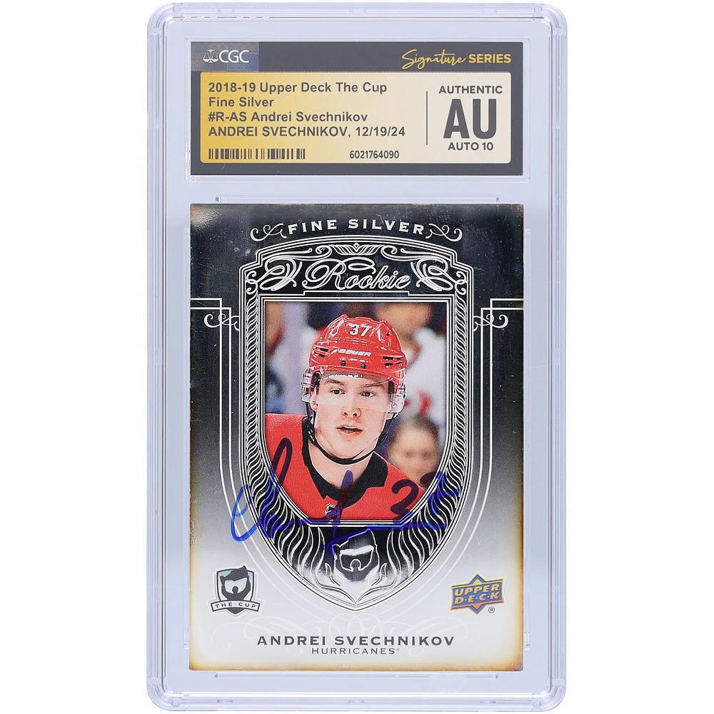 Andrei Svechnikov Carolina Hurricanes Autographed 2018-19 Upper Deck The Cup Fine Silver #R-AS CGC Fanatics Witnessed Authenticated Auto 10 Rookie Card