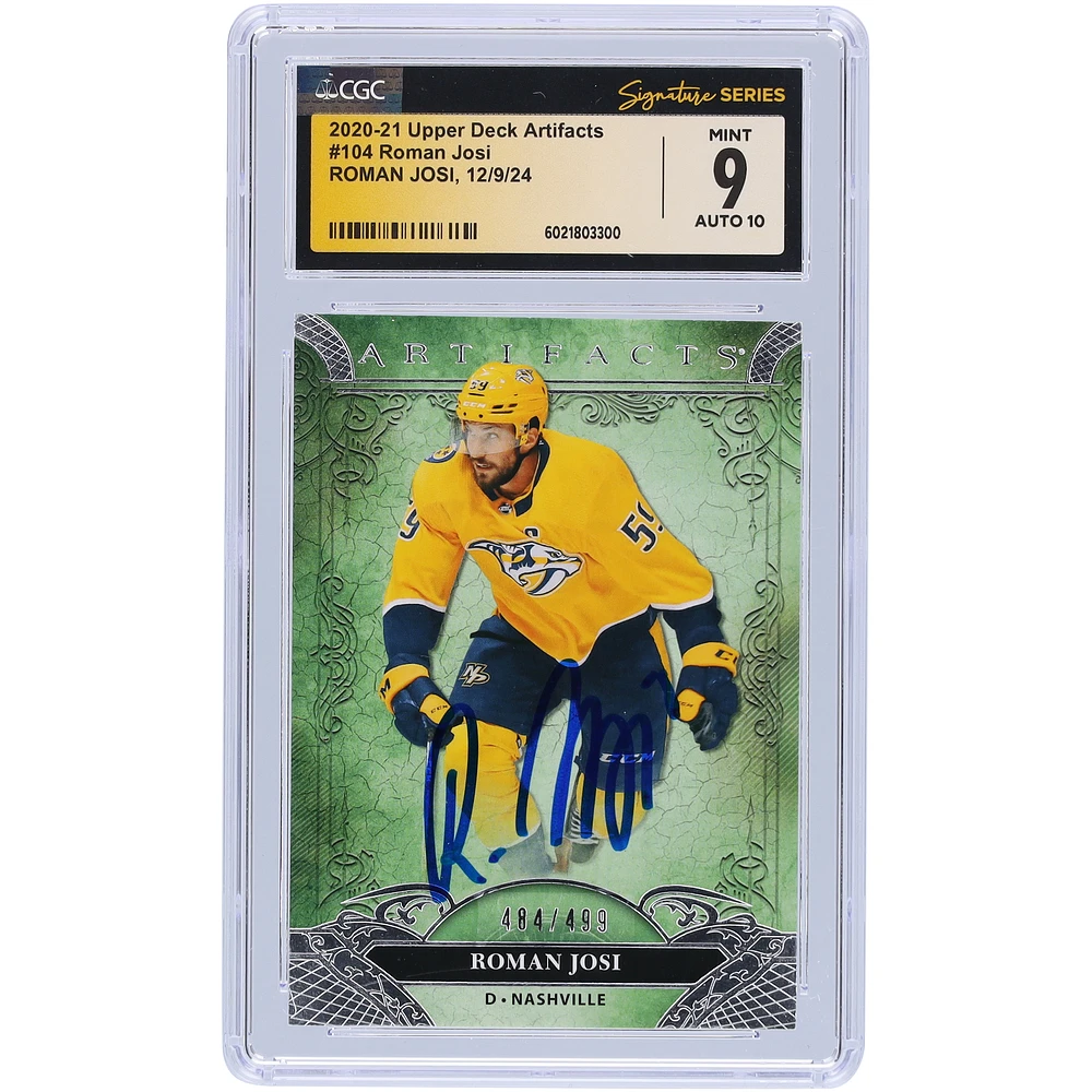 Roman Josi Nashville Predators Autographed 2020-21 Upper Deck Artifacts #104 #/499 CGC Fanatics Witnessed Authenticated 9/10 Card
