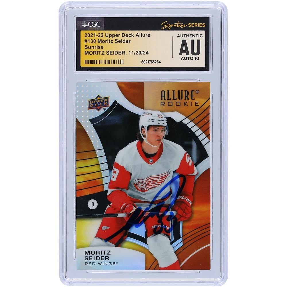 Moritz Seider Detroit Red Wings Autographed 2021-22 Upper Deck Allure Sunrise #130 CGC Fanatics Witnessed Authenticated Auto 10 Rookie Card