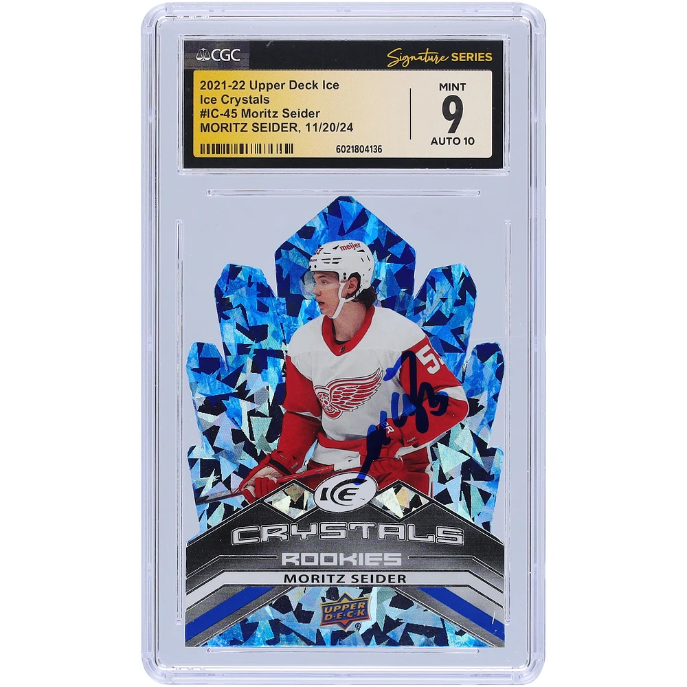 Moritz Seider Detroit Red Wings Autographed 2021-22 Upper Deck Ice Crystals #IC-45 CGC Fanatics Witnessed Authenticated 9/10 Rookie Card