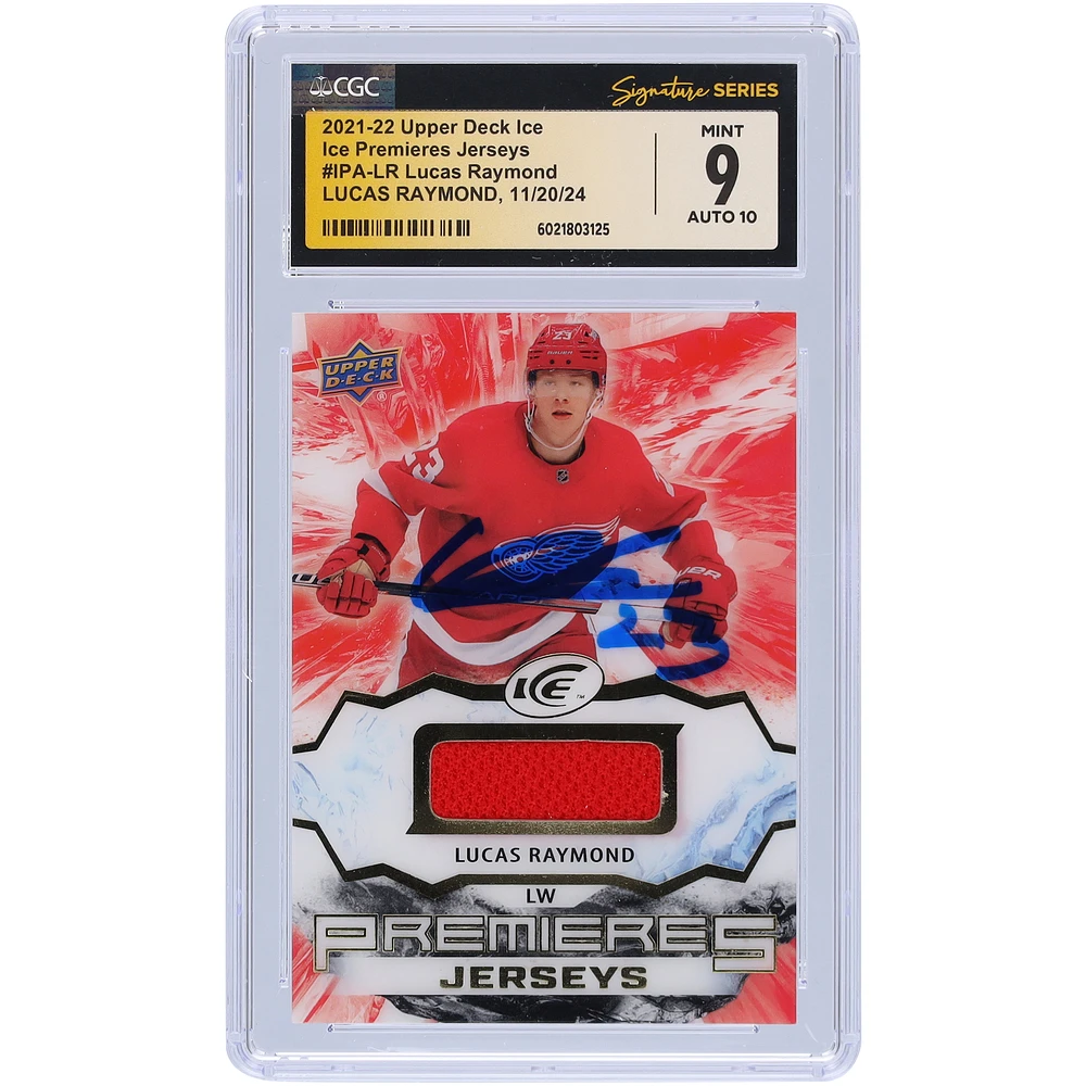 Lucas Raymond Detroit Red Wings Autographed 2021-22 Upper Deck Ice Premieres Jersey Relic #IPA-LR CGC Fanatics Witnessed Authenticated 9/10 Rookie Card