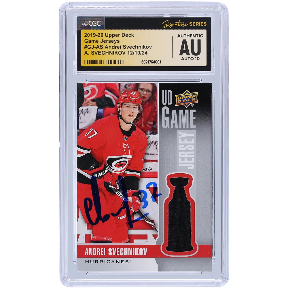 Andrei Svechnikov Carolina Hurricanes Autographed 2019-20 Upper Deck UD Game Jersey Relic #GJ-AS CGC Fanatics Witnessed Authenticated Auto 10 Card