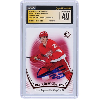 Lucas Raymond Detroit Red Wings Autographed 2021-22 Upper Deck SP Authentic Limited Red #149 CGC Fanatics Witnessed Authenticated Auto 10 Rookie Card