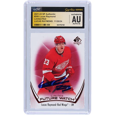 Lucas Raymond Detroit Red Wings Autographed 2021-22 Upper Deck SP Authentic Limited Red #200 CGC Fanatics Witnessed Authenticated Auto 10 Rookie Card