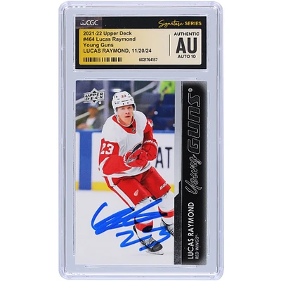 Lucas Raymond Detroit Red Wings Autographed 2021-22 Upper Deck Series 2 Young Guns #464 CGC Fanatics Witnessed Authenticated Auto 10 Rookie Card