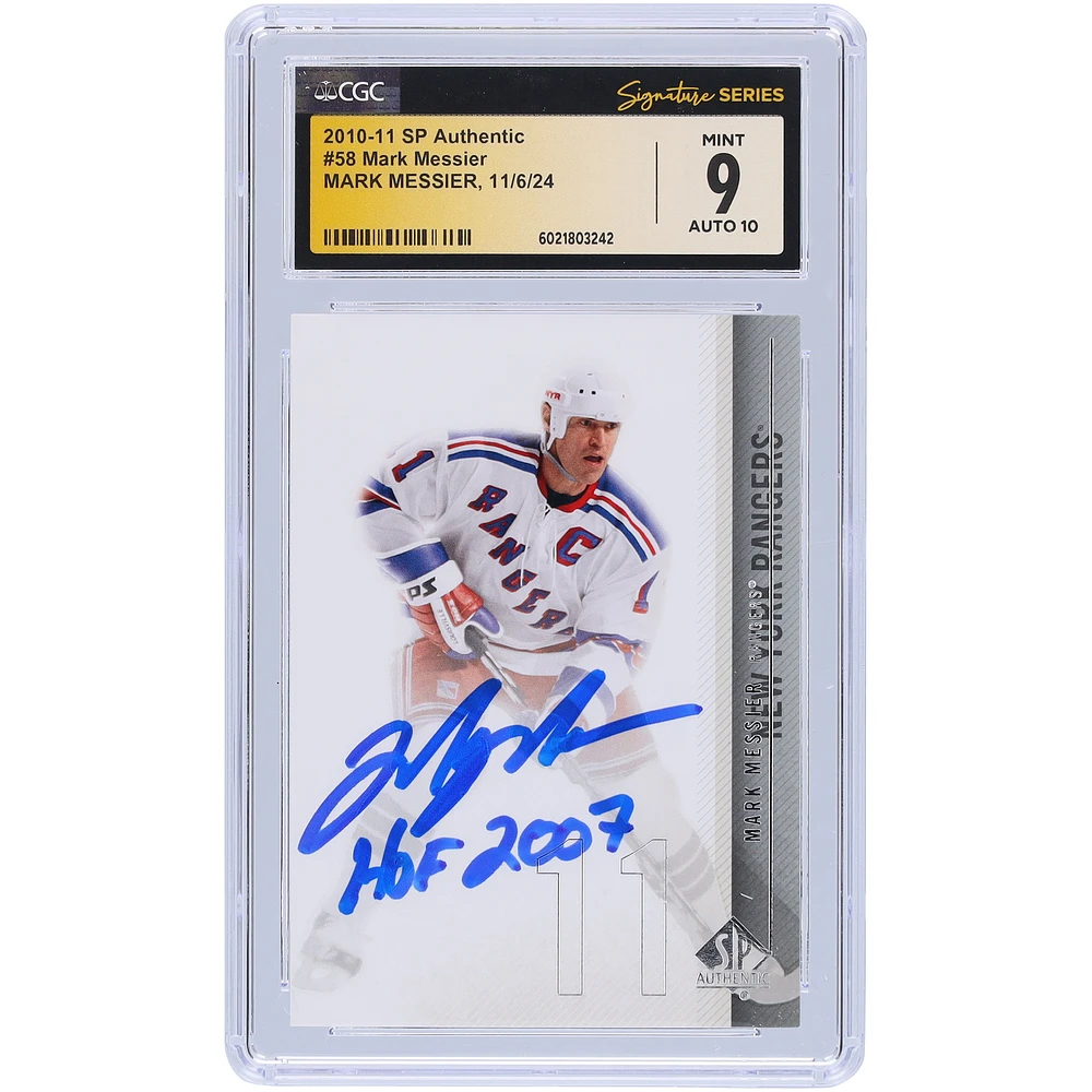 Mark Messier New York Rangers Autographed 2010-11 Upper Deck SP Authentic #58 CGC Fanatics Witnessed Authenticated Card with "HOF 2007" Inscription