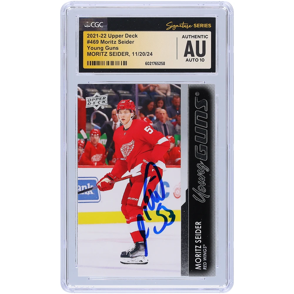 Moritz Seider Detroit Red Wings Autographed 2021-22 Upper Deck Series 2 Young Guns #469 CGC Fanatics Witnessed Authenticated Auto 10 Rookie Card