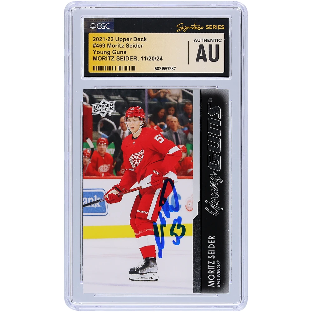 Moritz Seider Detroit Red Wings Autographed 2021-22 Upper Deck Series 2 Young Guns #469 CGC Fanatics Witnessed Authenticated / Rookie Card