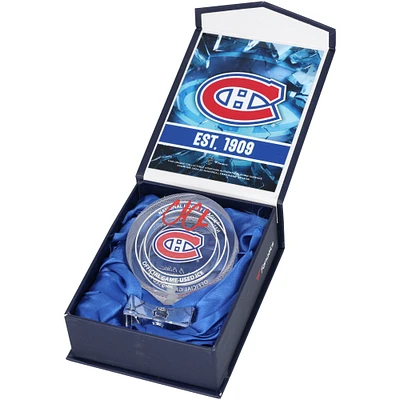 Cole Caufield Montreal Canadiens Autographed Crystal Puck - Filled with Game-Used Ice from the 2024-25 Season