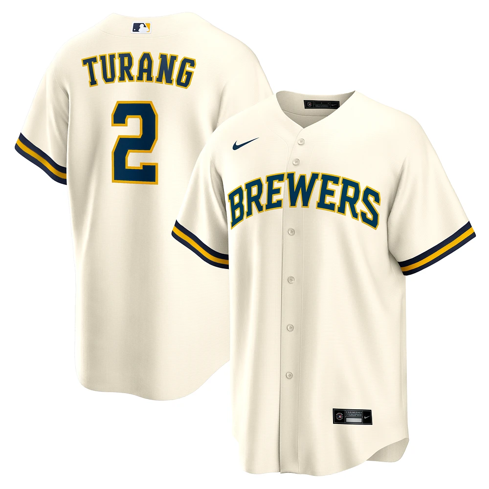 Men's Nike Brice Turang Cream Milwaukee Brewers Home Replica Jersey