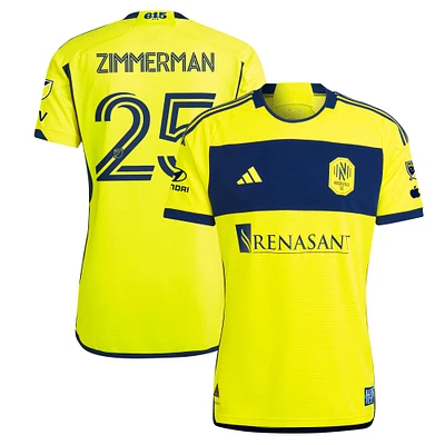 Men's adidas Walker Zimmerman Yellow Nashville SC 2024 The 615 Kit Authentic Player Jersey