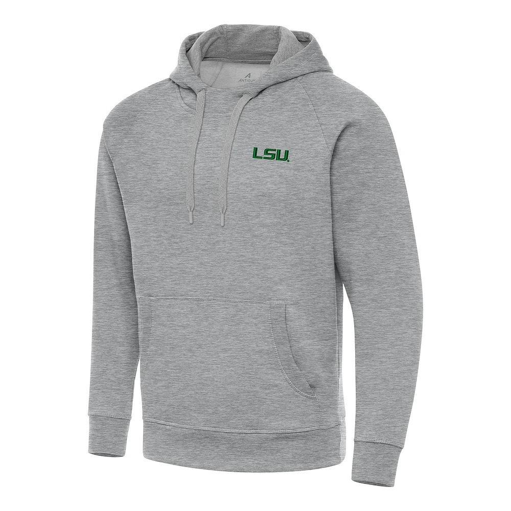 Men's Antigua Heather Gray LSU Tigers St. Patrick's Day Fleece Raglan Victory Pullover Hoodie