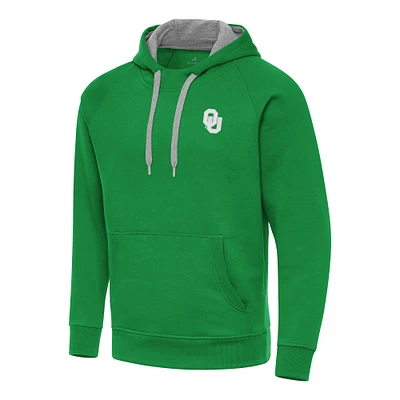 Men's Antigua Kelly Green Oklahoma Sooners St. Patrick's Day Fleece Raglan Victory Pullover Hoodie