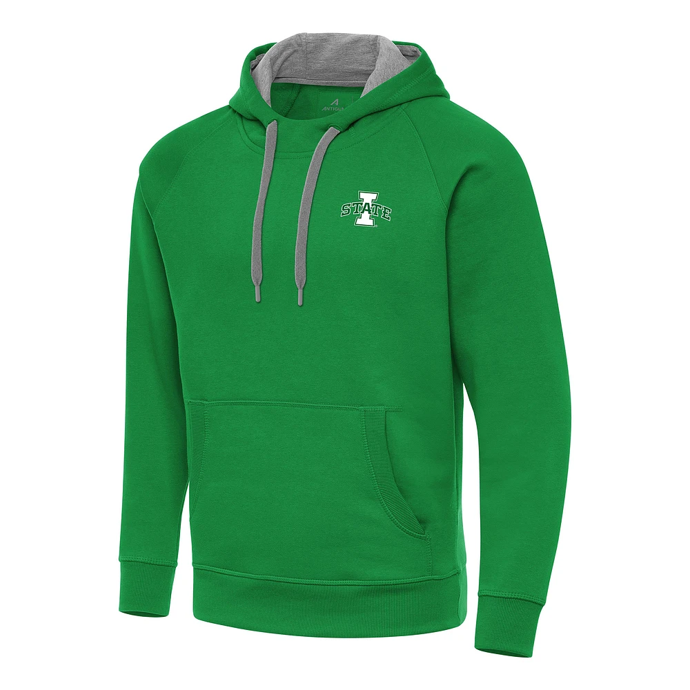 Men's Antigua Kelly Green Iowa State Cyclones St. Patrick's Day Fleece Raglan Victory Pullover Hoodie