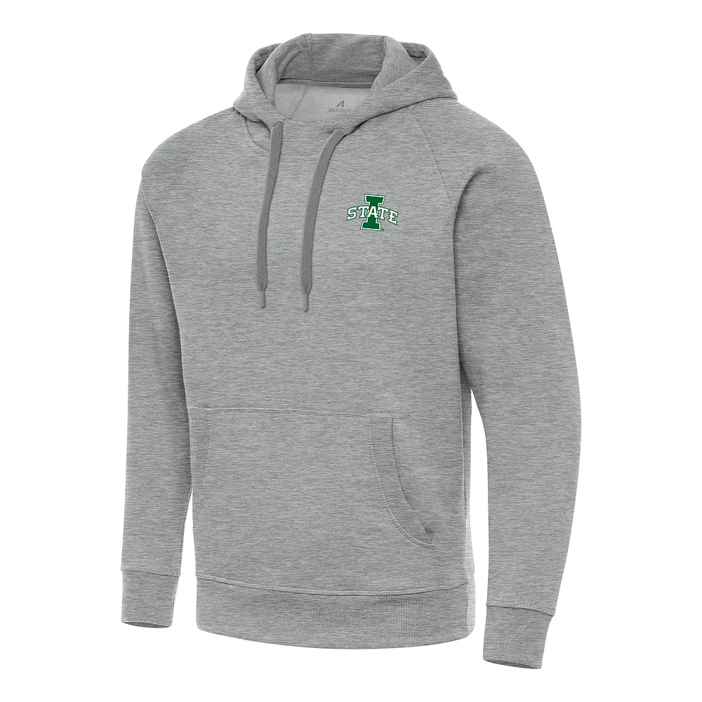 Men's Antigua Heather Gray Iowa State Cyclones St. Patrick's Day Fleece Raglan Victory Pullover Hoodie