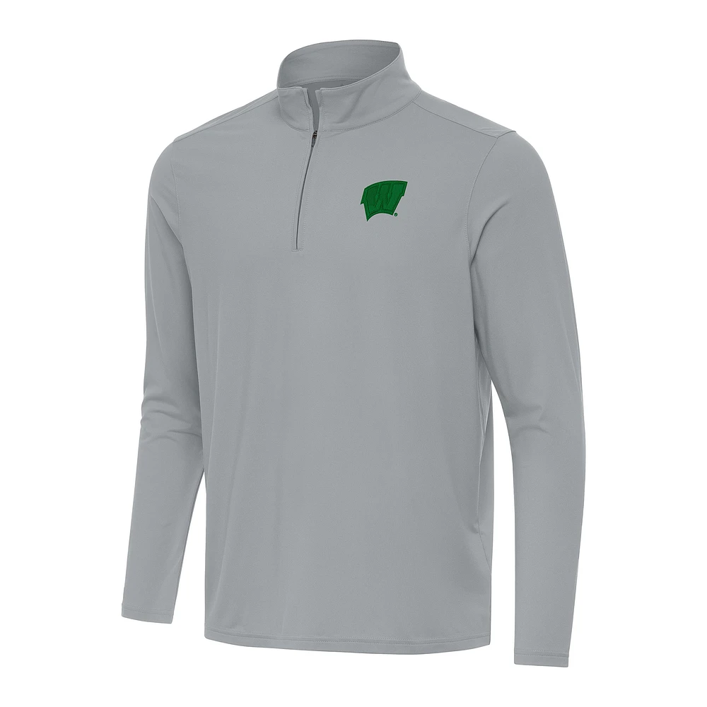 Men's Antigua Gray Wisconsin Badgers St. Patrick's Day Intent Quarter-Zip Pullover
