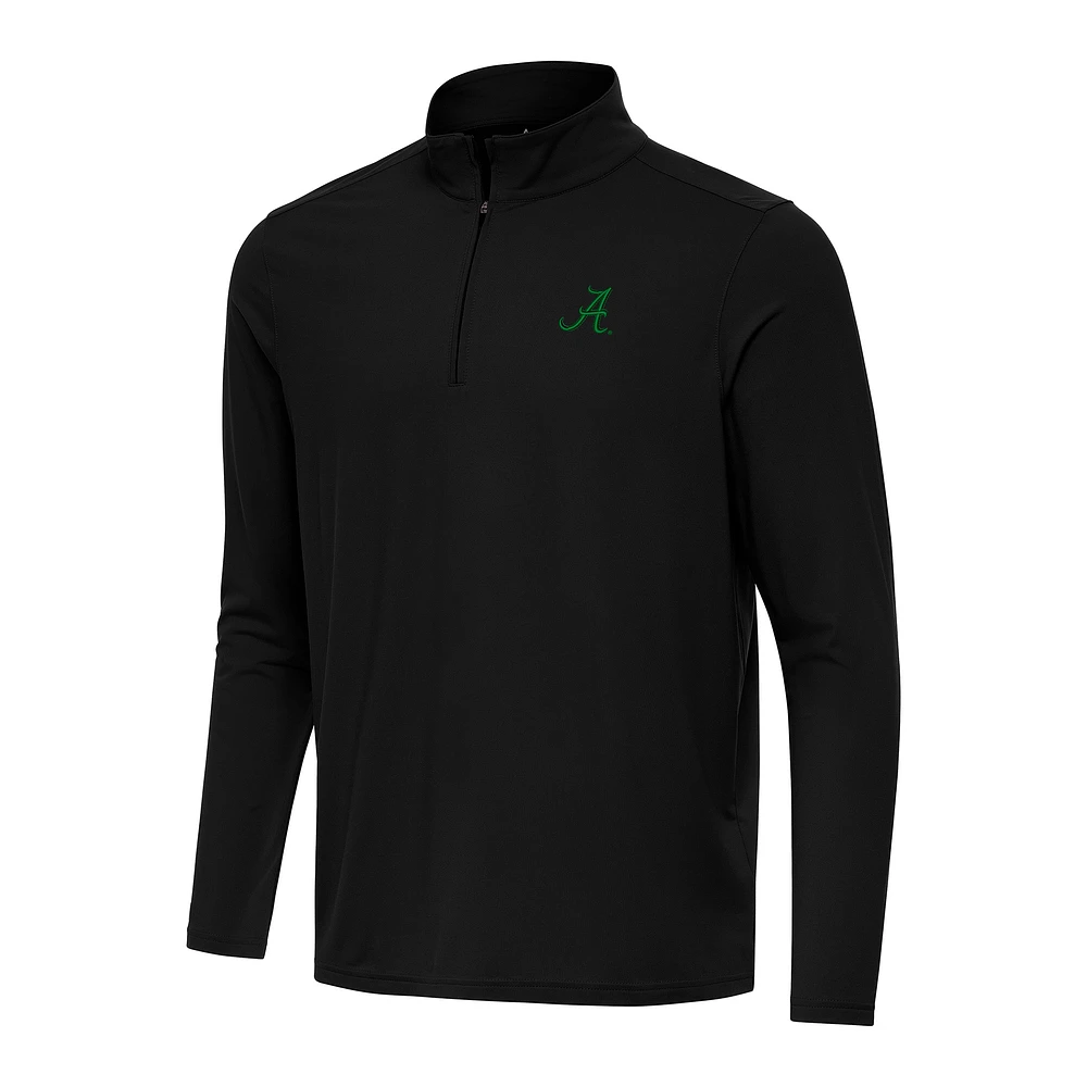 Men's Antigua Black Alabama Crimson Tide St. Patrick's Day Intent Quarter-Zip Pullover