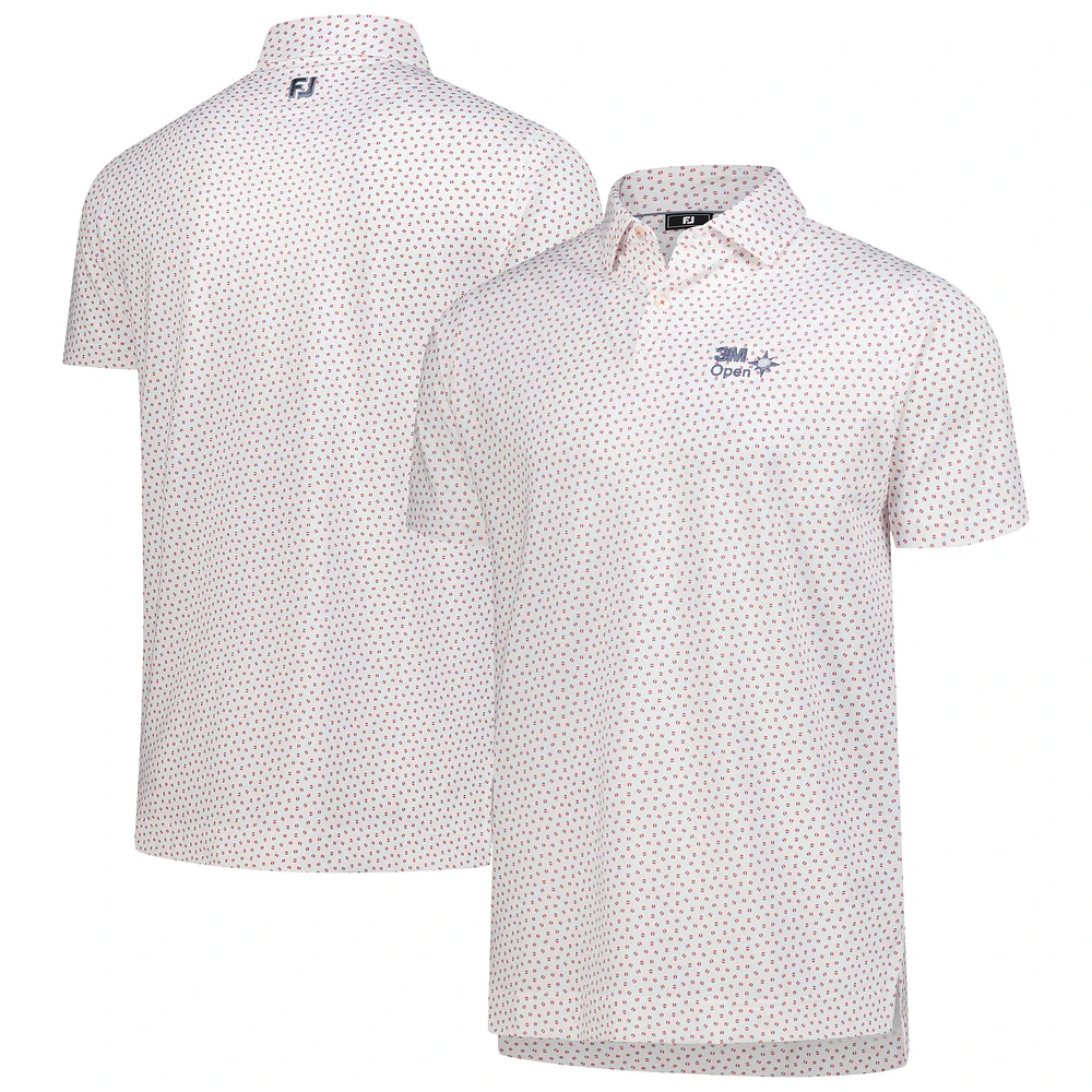 Men's FootJoy White 3M Open ProDry Bounce Print Stretch Pique Polo