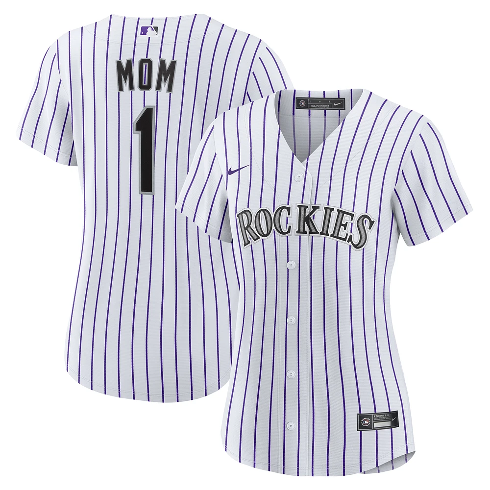 Women's Nike White Colorado Rockies #1 Mom Home Replica Jersey