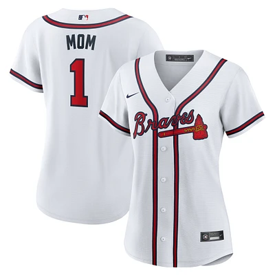 Women's Nike White Atlanta Braves #1 Mom Home Replica Jersey