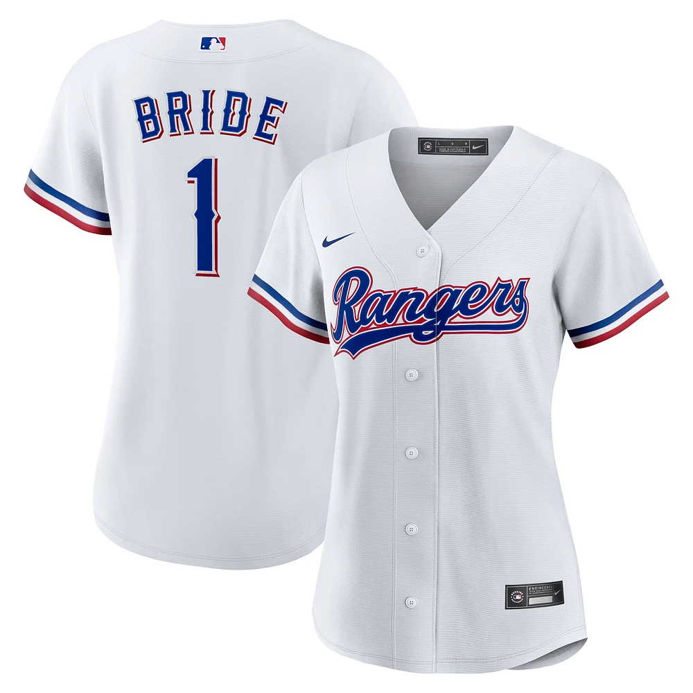Women's Nike White Texas Rangers #1 Bride Home Replica Jersey