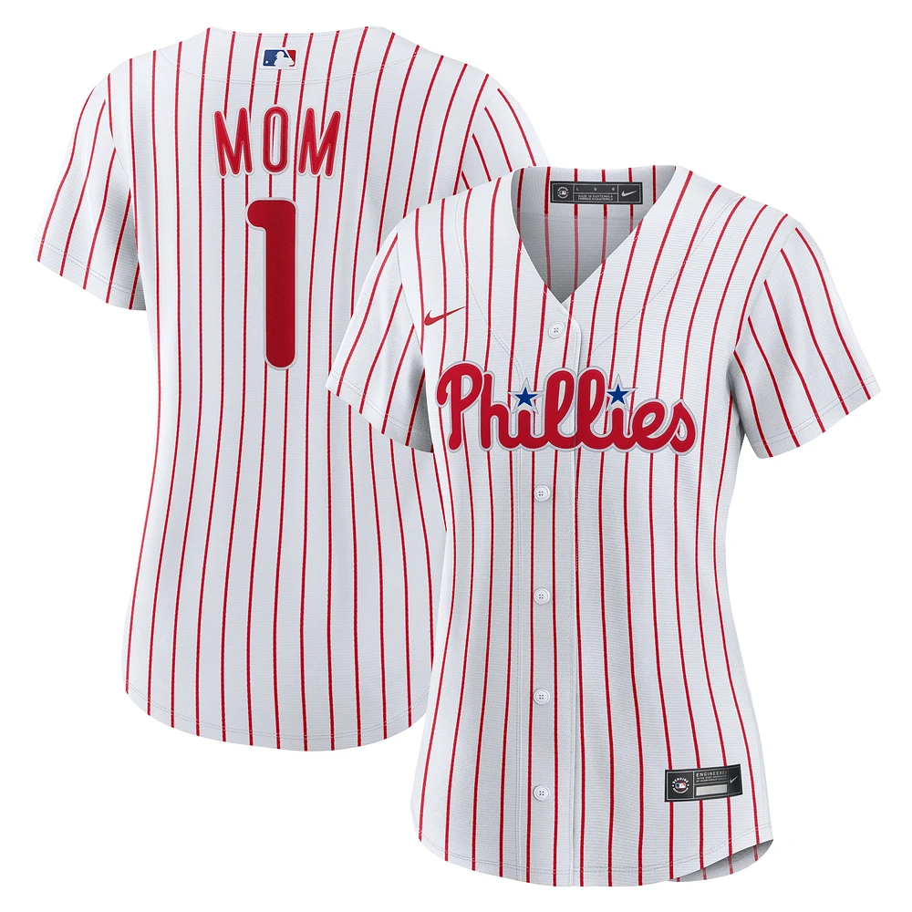 Women's Nike White Philadelphia Phillies #1 Mom Home Replica Jersey