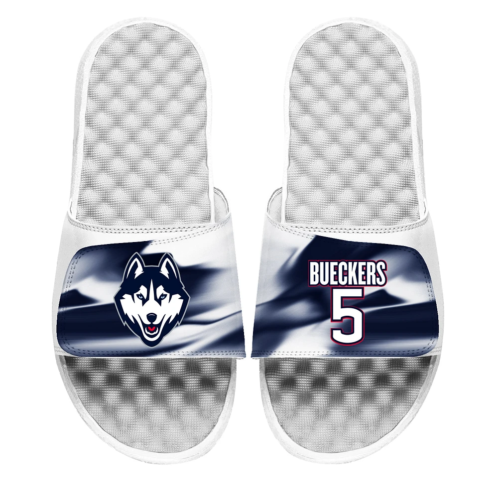 Youth ISlide Paige Bueckers White UConn Huskies Name Split Slide Sandals