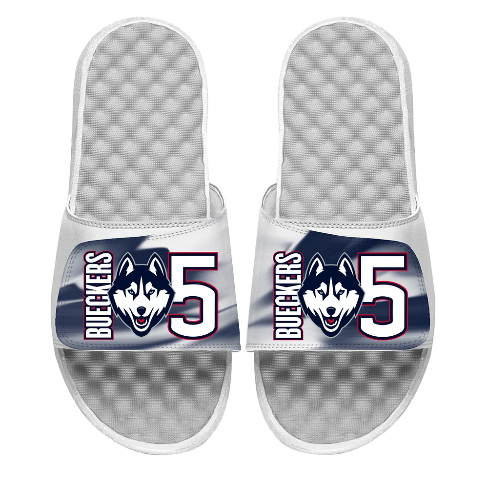 Youth ISlide Paige Bueckers White UConn Huskies Name & Number Slide Sandals