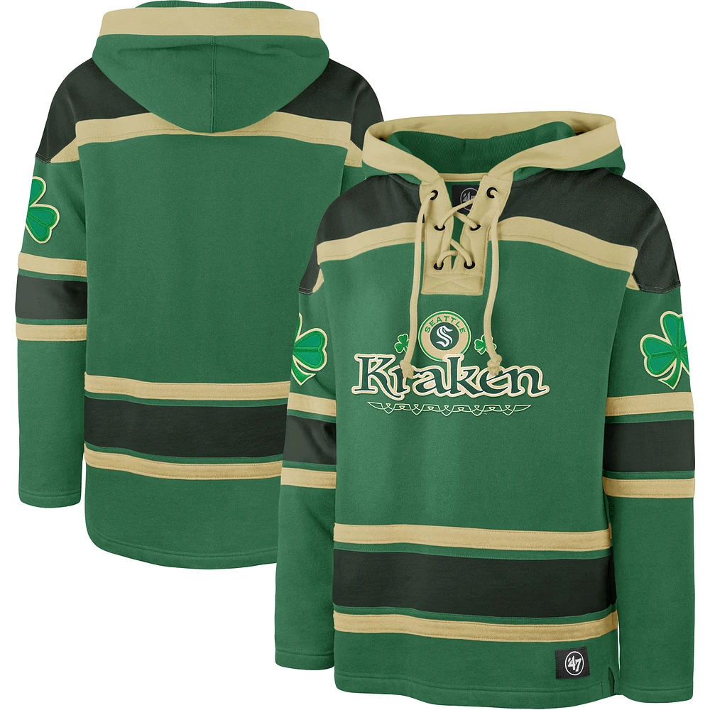 Men's '47 Kelly Green Seattle Kraken St. Patrick's Day McLucky Superior Lacer Pullover Hoodie