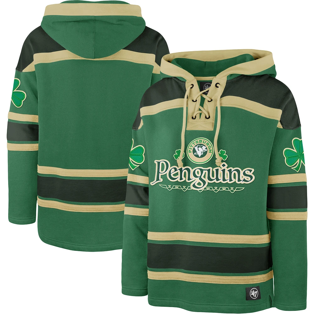 Men's '47 Kelly Green Pittsburgh Penguins St. Patrick's Day McLucky Superior Lacer Pullover Hoodie